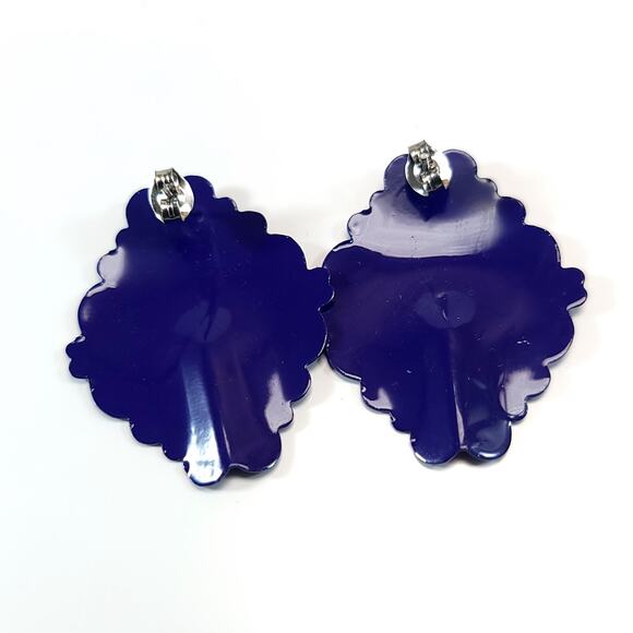 Vintage Purple Metal Floral Shaped Earrings with Glossy Finish, Bold Design - Picture 10 of 10
